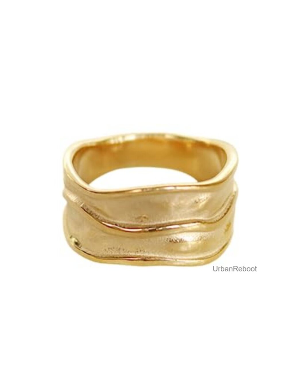 18K Gold-Plated Hammered Band Ring Textured Chunky Stacking Rings Stainless